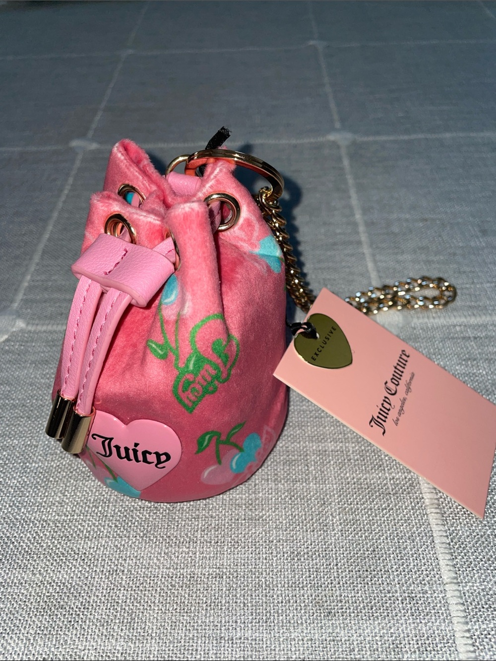 Juicy Couture Pink Cherry Print Mini Drawstring Keychain